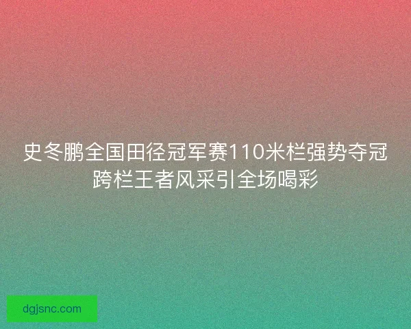 史冬鹏全国田径冠军赛110米栏强势夺冠跨栏王者风采引全场喝彩